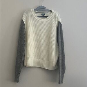 Worn Ivory and Gray Colorblock Crewneck Sweater